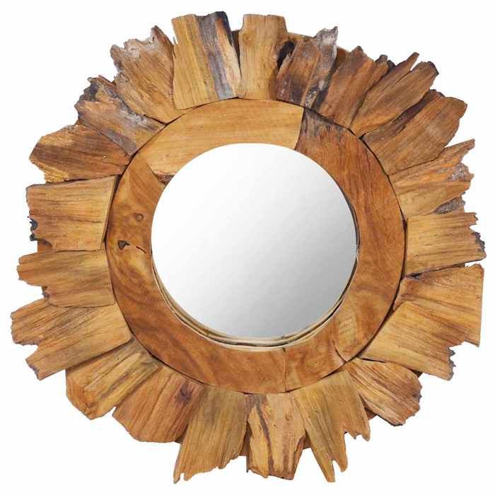 Miroir Mural Teck Rond - vidaXL - bois de teck massif et verre - 40 cm@xqp51e
