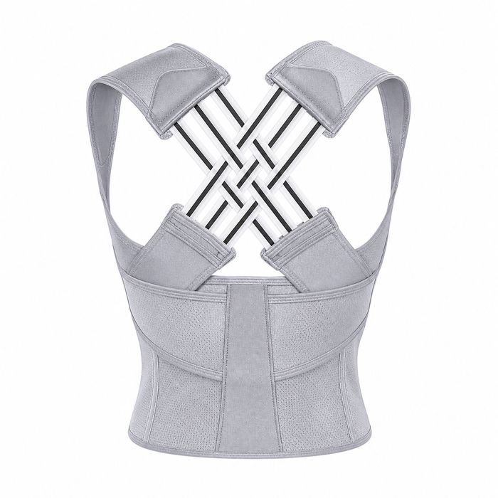 Correcteur de Posture - X-Forme - Tissu Mémoire Respirant et Invisible - pour travail de bureau aux études au sport - Gris/L
