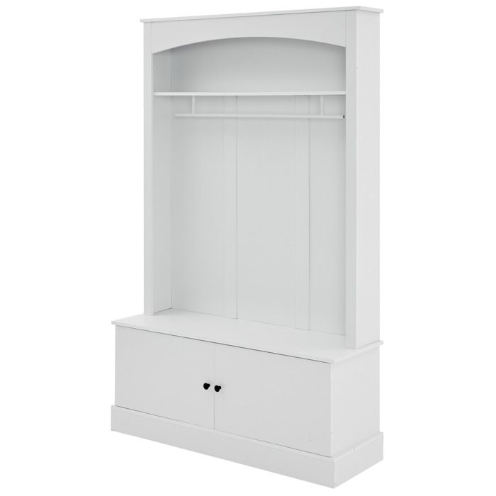 Meuble dentrée blanc – Vestiaire avec banc à chaussures tringle et étagères réglables