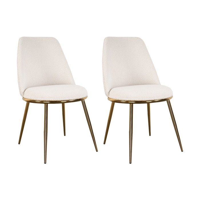 Lot de 2 chaises en tissu bouclette et métal doré - Blanc - NEBINA Lot de 2 chaises en tissu bouclette et métal doré - Blanc - NEBINA