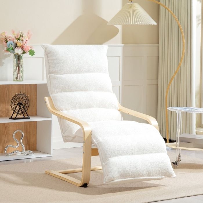 Fauteuil relax à bascule avec repose-pieds réglable 67x93-114x105 cm en polyester Sherpa blanc avec accoudoirs TYNQER