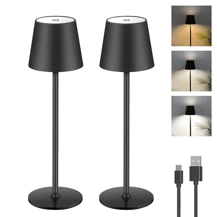 Lampe de table LED à intensité variable lampe de table tactile sans fil lot de 2 lampe de bureau LED rechargeable avec port USB-C