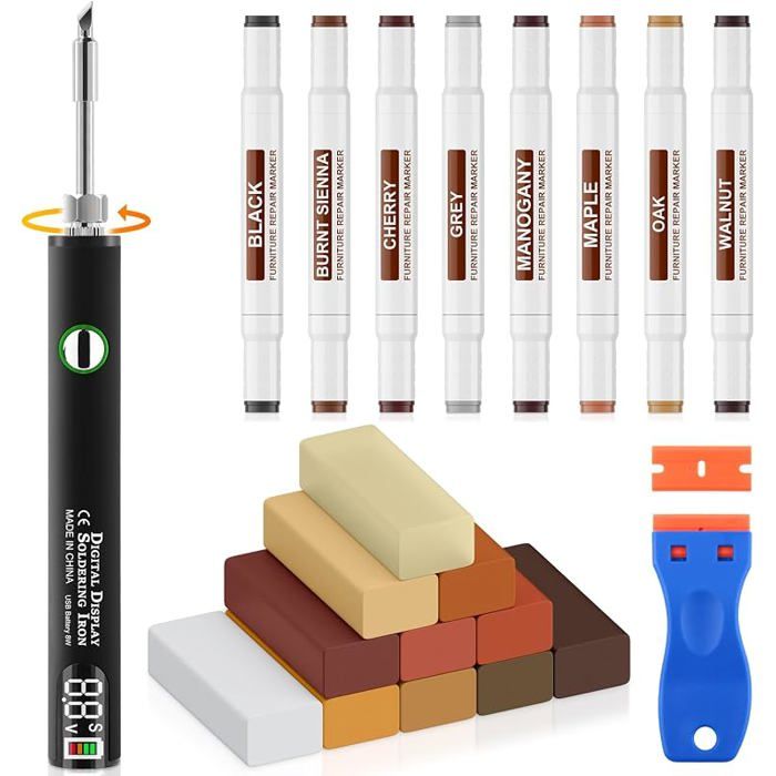 Kit Réparation LaminéParquet VinyleMastic BoisOutil Fusion Amélioré11 Couleurs Cire Dure8 Marqueurs Double Pointe  TRAITEMENT