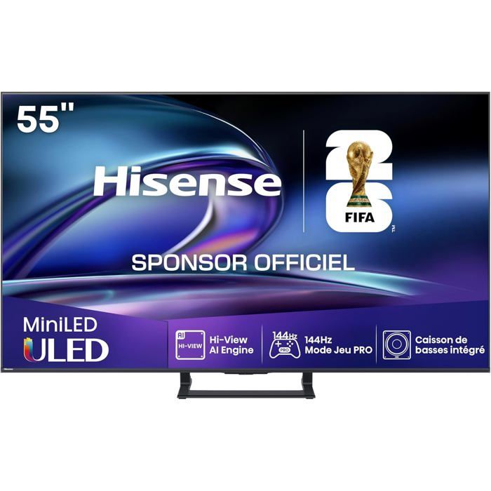 55E8Q TV QLED Mini LED 55 Pouces (139 Cm) 4K 144 Hz Natif Dolby Vision IQ Atmos Mode Jeu Pro Smart TV Vidaa