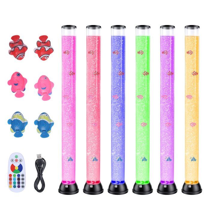 Lampe colonne à bulles LED avec poissons télécommande USB lampe dambiance multicolore décoration chambre 4 modes déclairage