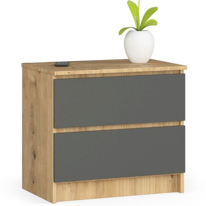 Table de chevet AKORD K60 Chêne Artisan 60 cm 2 tiroirs façade Gris Graphite 60x40x55 cm Table de chevet AKORD K60 Chêne Artisan 60 cm 2 tiroirs façade Gris Graphite 60x40x55 cm