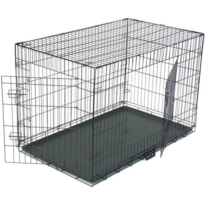 Cage pour Chien de transport pliante en métal 121 x 74 x 81 cm Noir