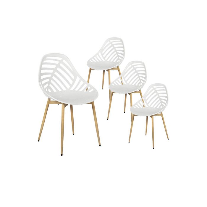 SAORI - Lot de 4 Chaises de Jardin Coque Plastique Ajourée Blanc Pieds Métal SAORI - Lot de 4 Chaises de Jardin Coque Plastique Ajourée Blanc Pieds Métal