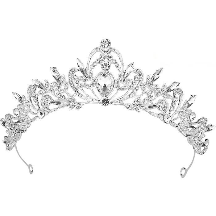 Fleur tiara diadème grande couronne bandeau clair strass pageant soirée mariage 
