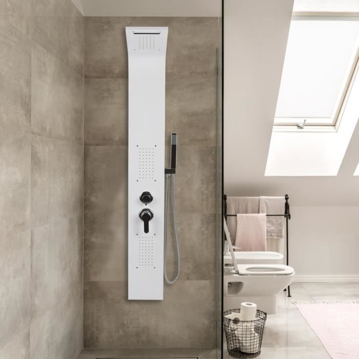 SOARROC Colonne Douche Hydromassante Blanche avec Mitigeur Douche Acier