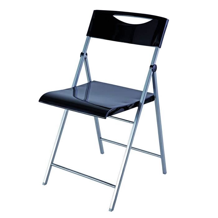 Lot De 2 Chaises Pliantes HAEST – Noir Et Argent – Acier – Pliage Facile – Neuf