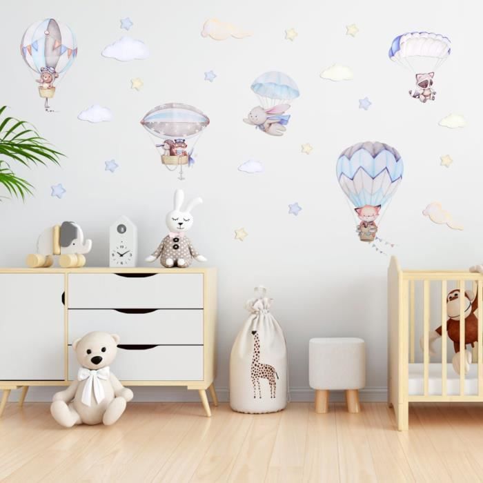 Stickers Muraux Enfants - Animaux Montgolfière - Décoration Chambre Denfant