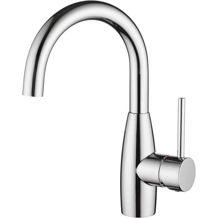 Ulytid Robinet Lavabo Haut Mitigeur – Rotation 360° Bec Haut 204 Mm, Acier Inoxydable Chromé, Économie D'Eau, Pour Vasque Salle De Bain