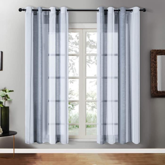 Ridaux No813 Lot De 2 Rideaux 140x220 Voilage Gris A Motif