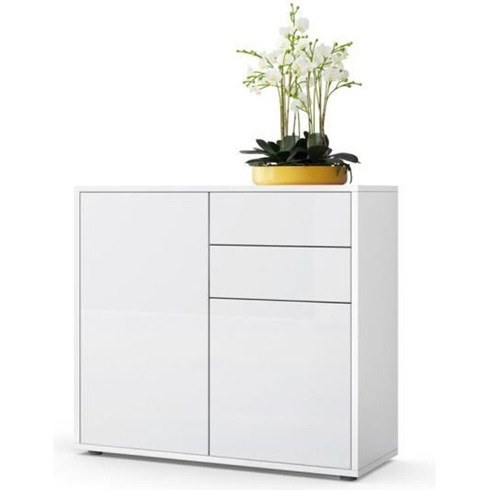 Vladon Commode Buffet Ben Corps en Blanc mat - Façades en Blanc haute brillance Vladon Commode Buffet Ben Corps en Blanc mat - Façades en Blanc haute brillance