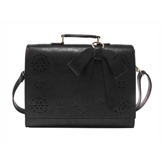 ECOSUSI Sac Cartable en Bandouliere pour Femme Sac a Main Vintage Sac d Ordinateur Portable 14.7 Noir Cdiscount Bagagerie Maroquinerie