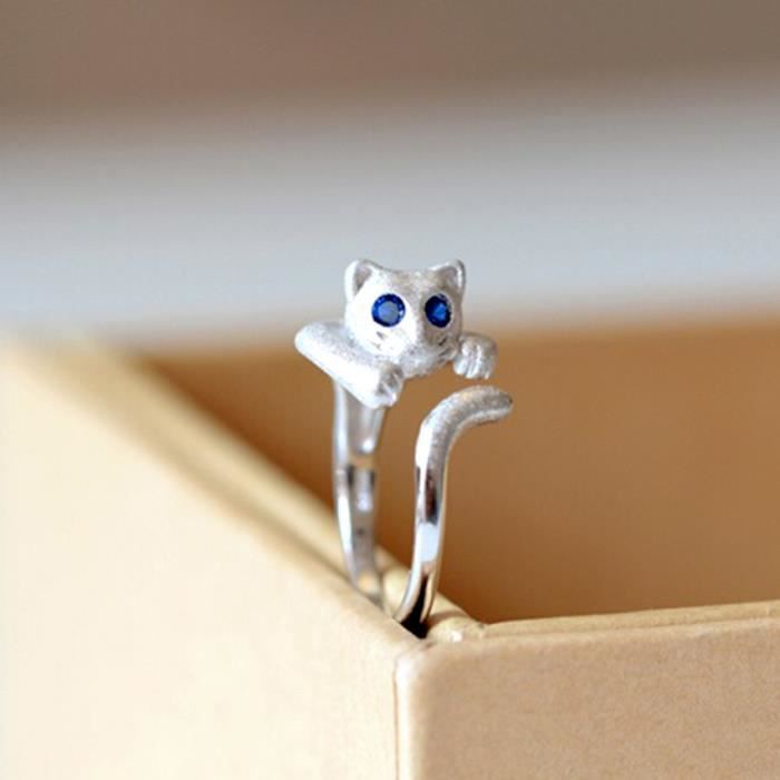925 Sterling Argent Meilleur Anneau De Mode Reglable 3d Kitty Chat