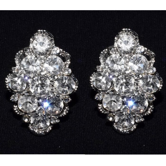 Boucles D'oreilles Flamme Strass Cristal - Pour Soirée, Finition Rhodium, NEUVES