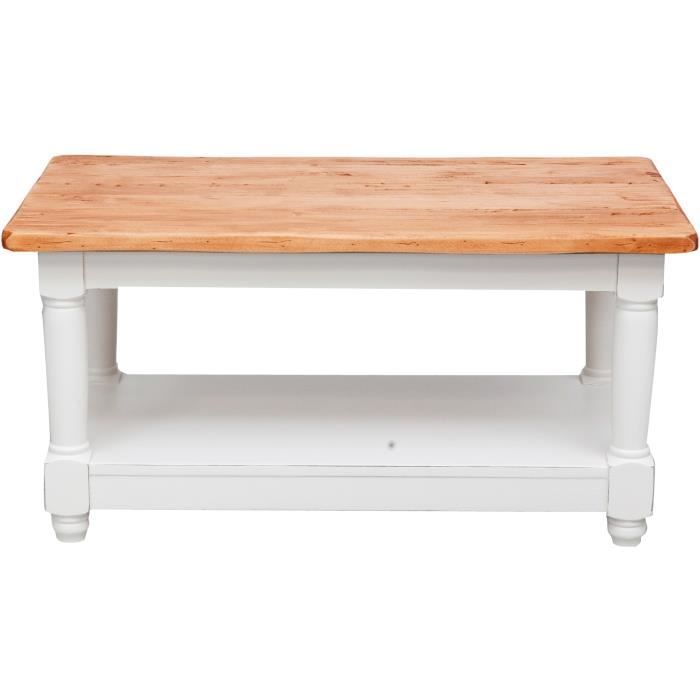 table à rallonge style  champêtre en bois massif de tilleul avec structure antique blanche et plan en finition naturelle l90xpr5