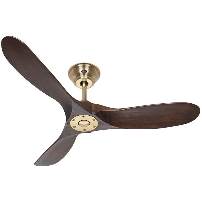 Ventilateur de plafond - CasaFan - Eco Genuine 122 MG-NB - Laiton brossé - Bois massif - 6 vitesses - Casafan
