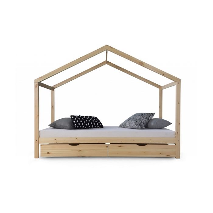 Lit D Enfant Cabane 90x200 Bois Naturel Et Tiroirs Reference 1921 Achat Vente Structure De Lit Lit D Enfant Cabane 90x200 Cdiscount