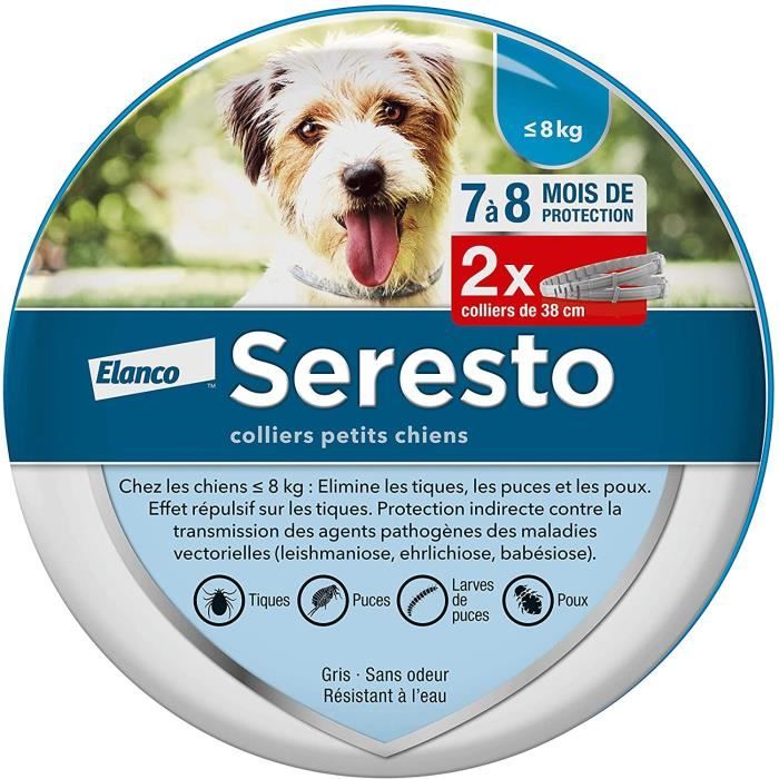 Meilleurs prix pour Seresto  -Chien – Colliers Anti-Puces et Anti-Tiques pour Petits Chiens – Moins de 8 kg – 2 Colliers