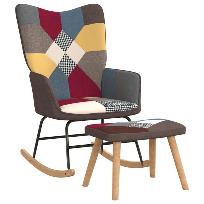 style fr chaise - contemporain - fauteuil à bascule avec tabouret patchwork tissu®dguoby®