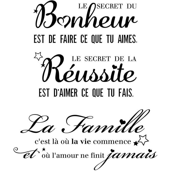 2sets Stickers Muraux Citations Francaise Autocollant Mural Texte Famille Et Bonheur Reussite Secret Decoration Home Decalque W Cdiscount Maison