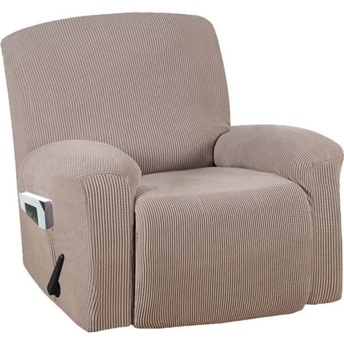 Housse De Fauteuil Relax Extensible 1 Place - Sans Accoudoirs, Taille L, Beige, Lavable - 4