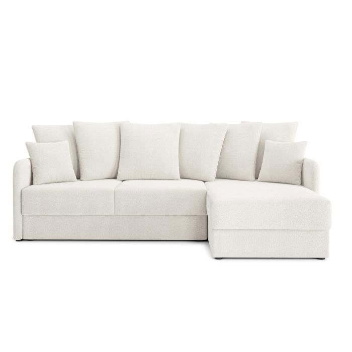 Canapé d'angle 4 places Blanc Tissu Moderne Confort