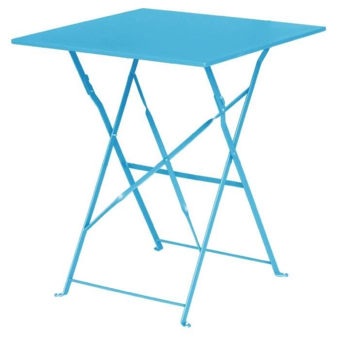 Table de terrasse bleu turquoise en acier Bolero carrée 600 mm