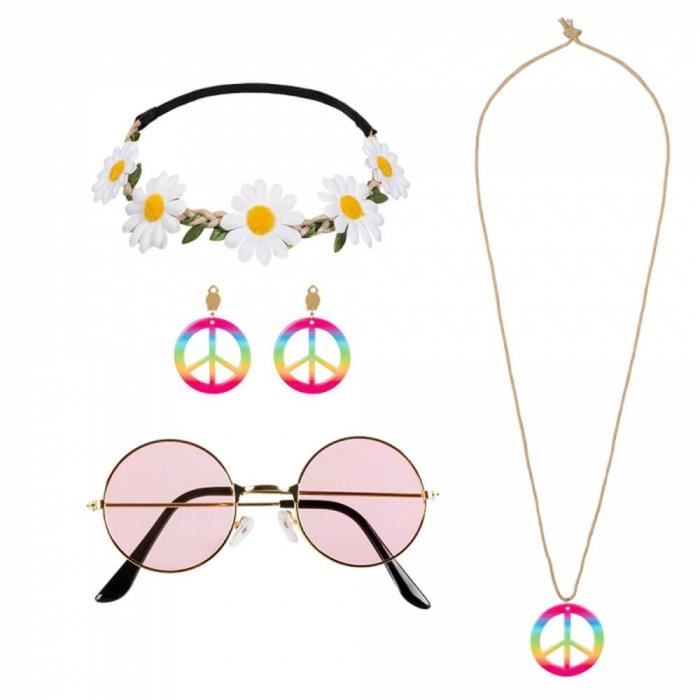 Set accessoires hippie - BOLAND - Unique Coloris - bandeau, lunettes, boucles d'oreilles et collier