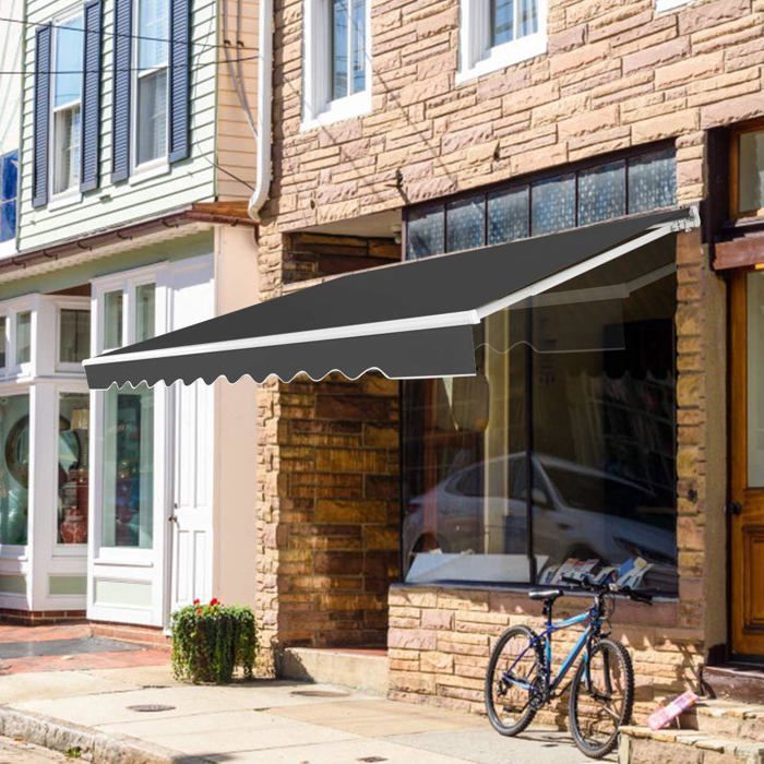 COSTWAY Store Banne de Balcon Rétractable 3 X 25M avec Tissu Résistant aux UV et à lEau Cadre Aluminium Angle Réglable 5-35° Gris