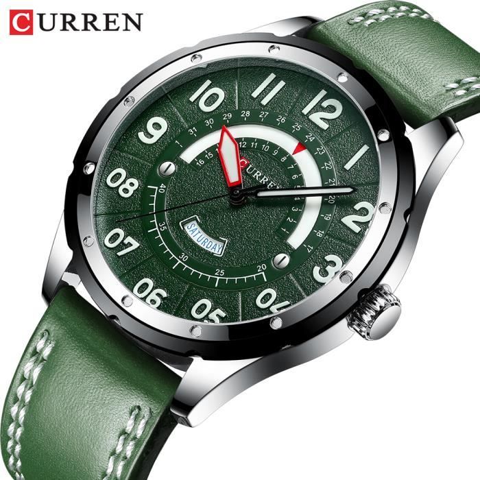 curren montre à quartz hommes casual business bracelet en cuir montre de luxe marque armée vert montre hommes calendrier horloge