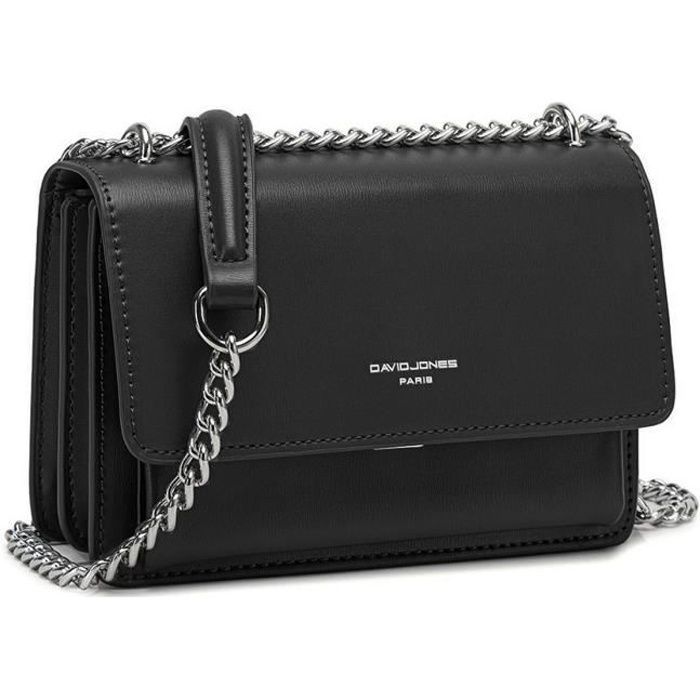 David Jones - Petit Sac Bandoulière Chaînes Cuir PU Femme - Noir