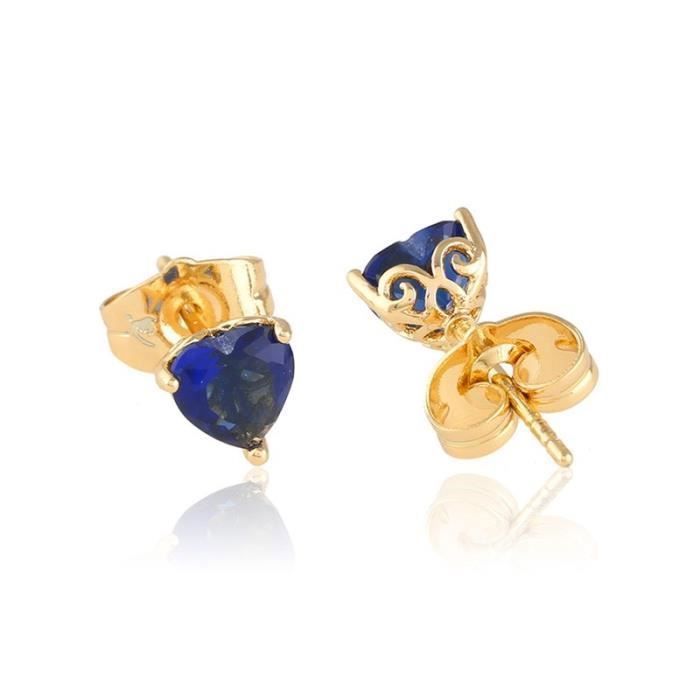 Boucles D'oreilles Puces Coeur En Cristal Zircon - Plaqué Or Jaune 18 Carats, Neuf Avec étiquettes