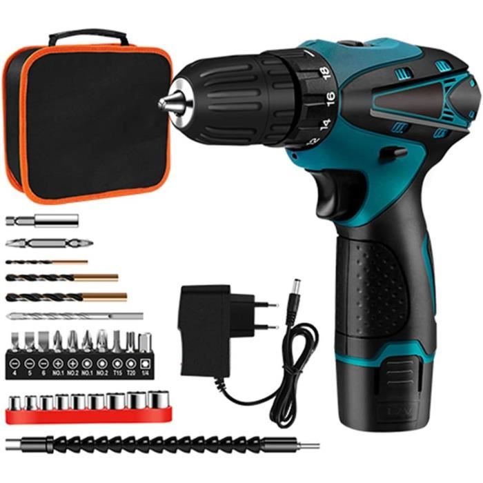 VISSEUSE - DEVISSEUSE-Bleu Perceuse Visseuse Sans Fil 21V, Kit Perceuse Electrique avec 29