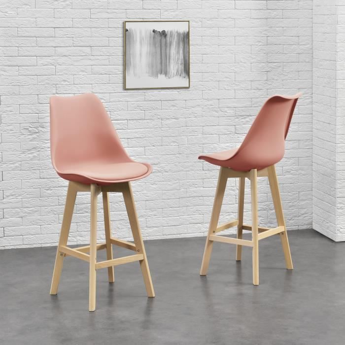 Lot de 2 Tabourets de Bar Lublin Similicuir Hêtre 105 x 48 x 58 cm Rose Lot de 2 Tabourets de Bar Lublin Similicuir Hêtre 105 x 48 x 58 cm Rose