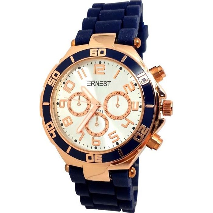 MONTRE FEMME BLEU MARINE CUIVRE MODE OR ROSE CHRONO ERNEST SILICONE IDEE CADEAU