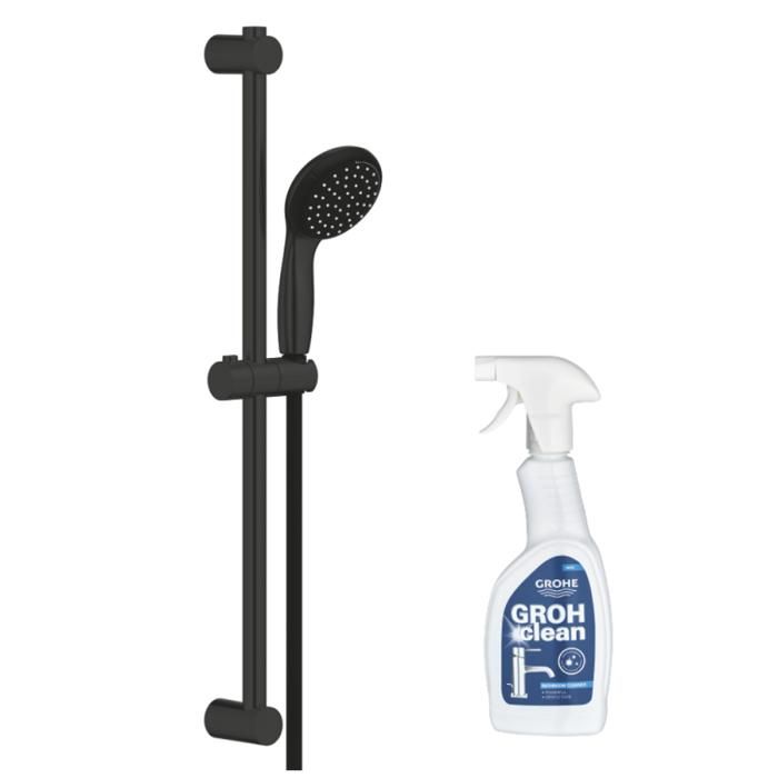 Grohe Pommeau de douche Vitalio Start 2 jets avec barre noir mat + nettoyant GrohClean