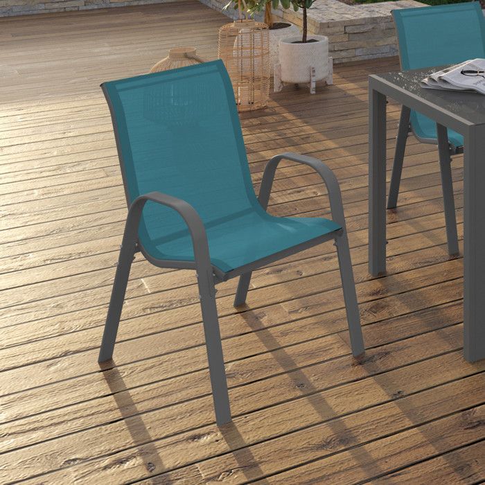 IDMARKET Lot de 4 chaises de jardin LYMA métal et textilène empilables bleu canard