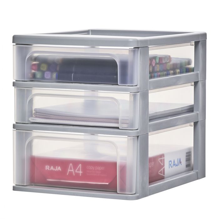 Iris Ohyama Caisson de rangement plastique A4 3 Tiroirs Mix Gris OCH-2021 Iris Ohyama Caisson de rangement plastique A4 3 Tiroirs Mix Gris OCH-2021