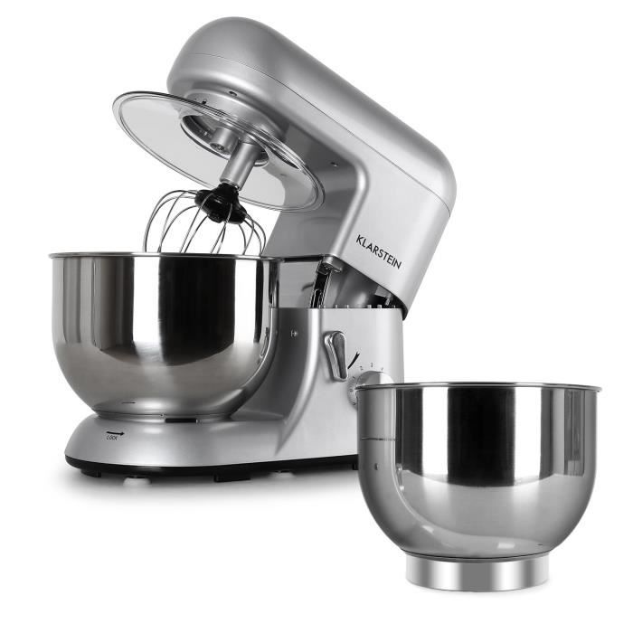 Klarstein Bella Argentea Set complet Robot de cuisine patissier multifonction + récipients - argenté