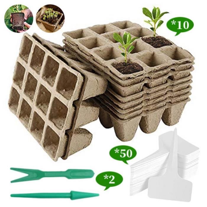 100 Pots Semis Biodégradables Avec Étiquettes, Outils & Vaporisateur - Kit Culture Plantes