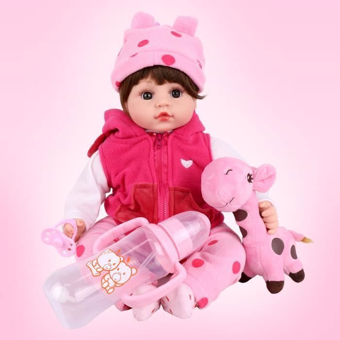 Fille Poupée Reborn, Poupée en silicone réaliste de 45cm, Articulations peuvent tourner, Interaction émotionnelle vocale