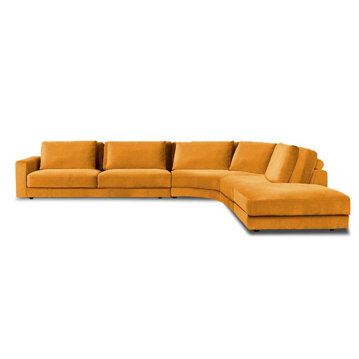 Canapé d'angle 5 places Jaune Velours Luxe Vintage Confort