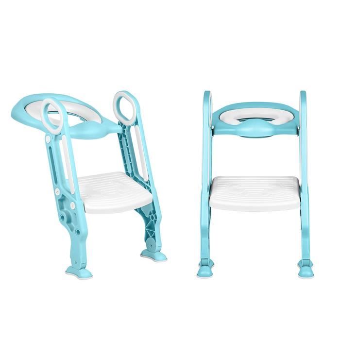 Siège De Toilette Réducteur Avec Marche Pour Enfant - Réglable En Hauteur, Pliable - Bleu-vert - Jusqu'à 75 Kg