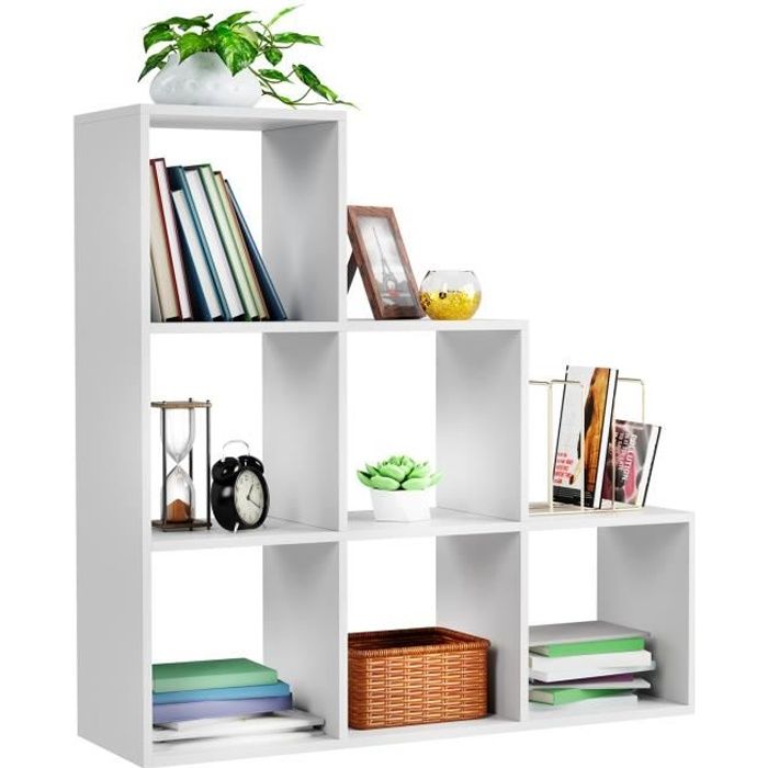 étagère d'escalier miadomodo® - 6 compartiments - blanc - meuble de rangement, bibliothèque