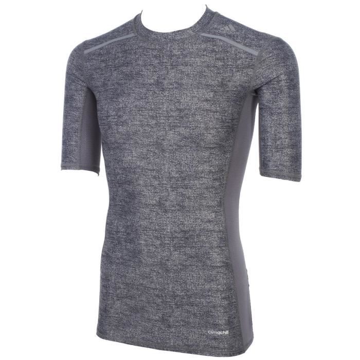 Tee shirt de compression - Adidas - Tf chill ss grc mc tee - Gris chiné - Homme - Multisport