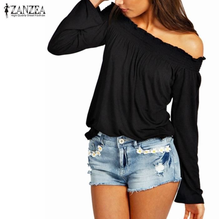 Haut Femme XOXO Manches 3/4 épaules Dénudées - Imprimé Carreaux Noir Et Blanc, Taille S